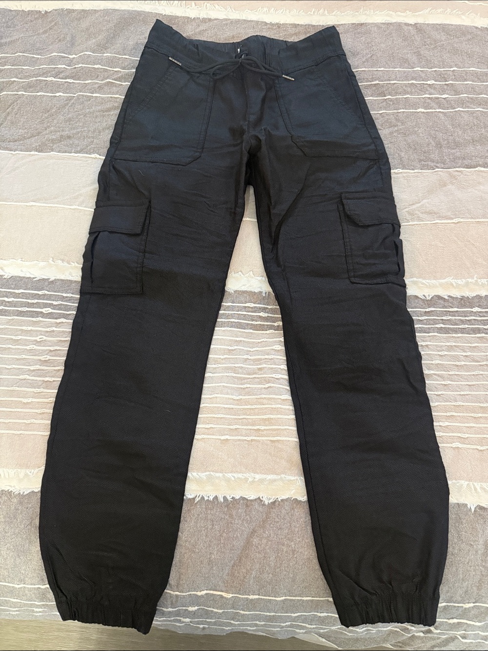 Black Cargo Jogger Pants for Women - Drawstring Waist